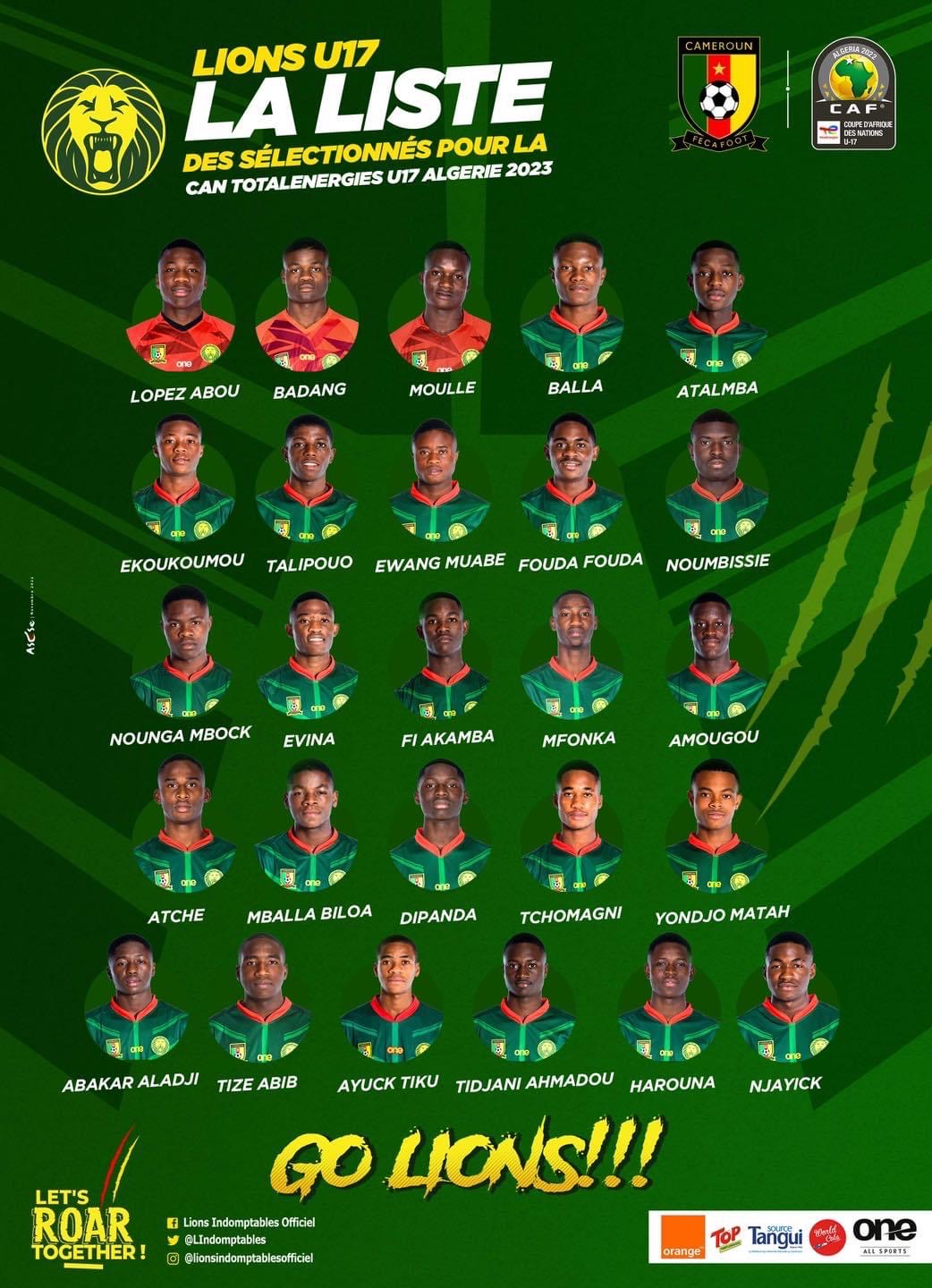 Lions U-17 : Liste des sélectionnés pour la CAN TOTALENERGIES U17 Algérie 2023