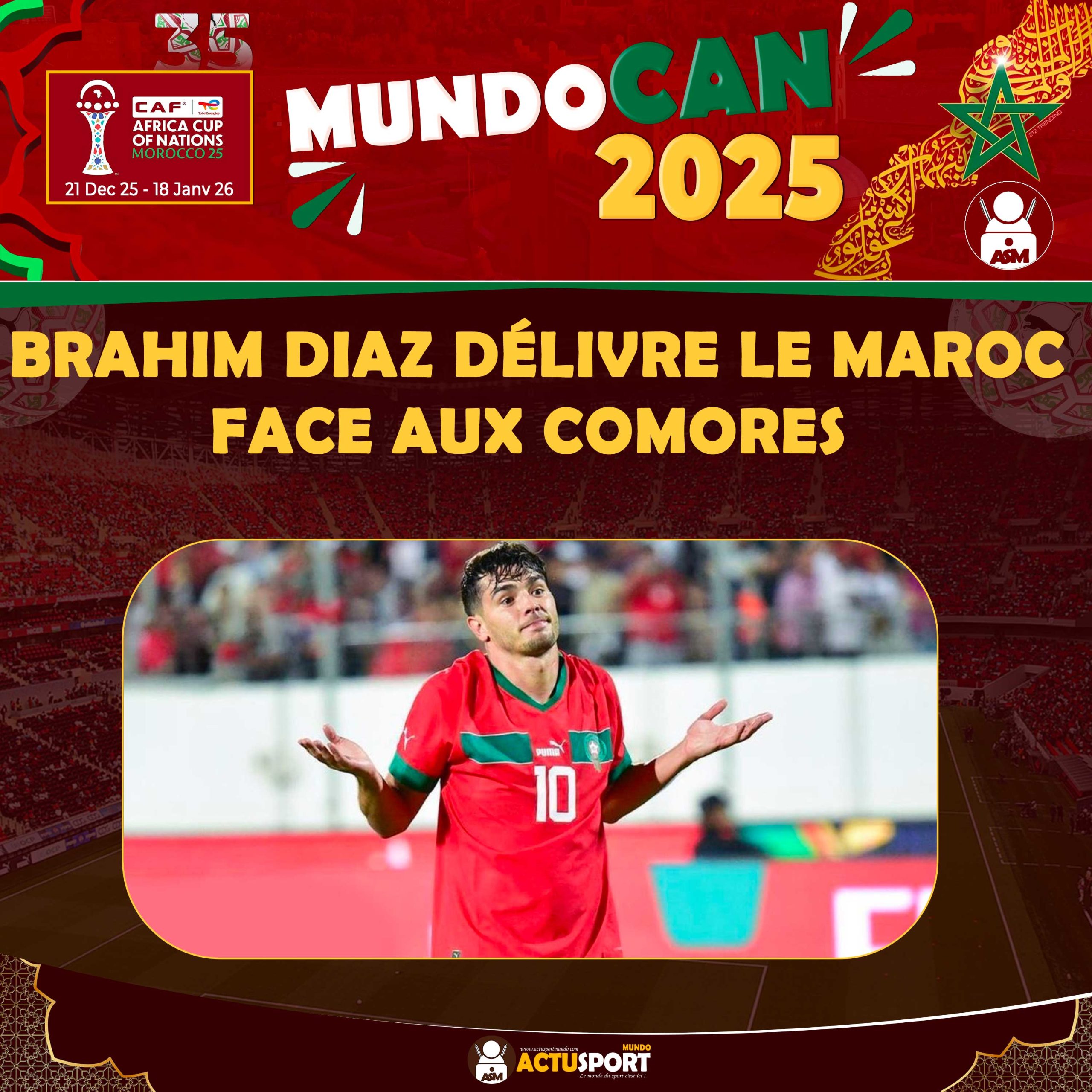 CAN 2025 : Brahim Diaz délivre le Maroc face aux Comores