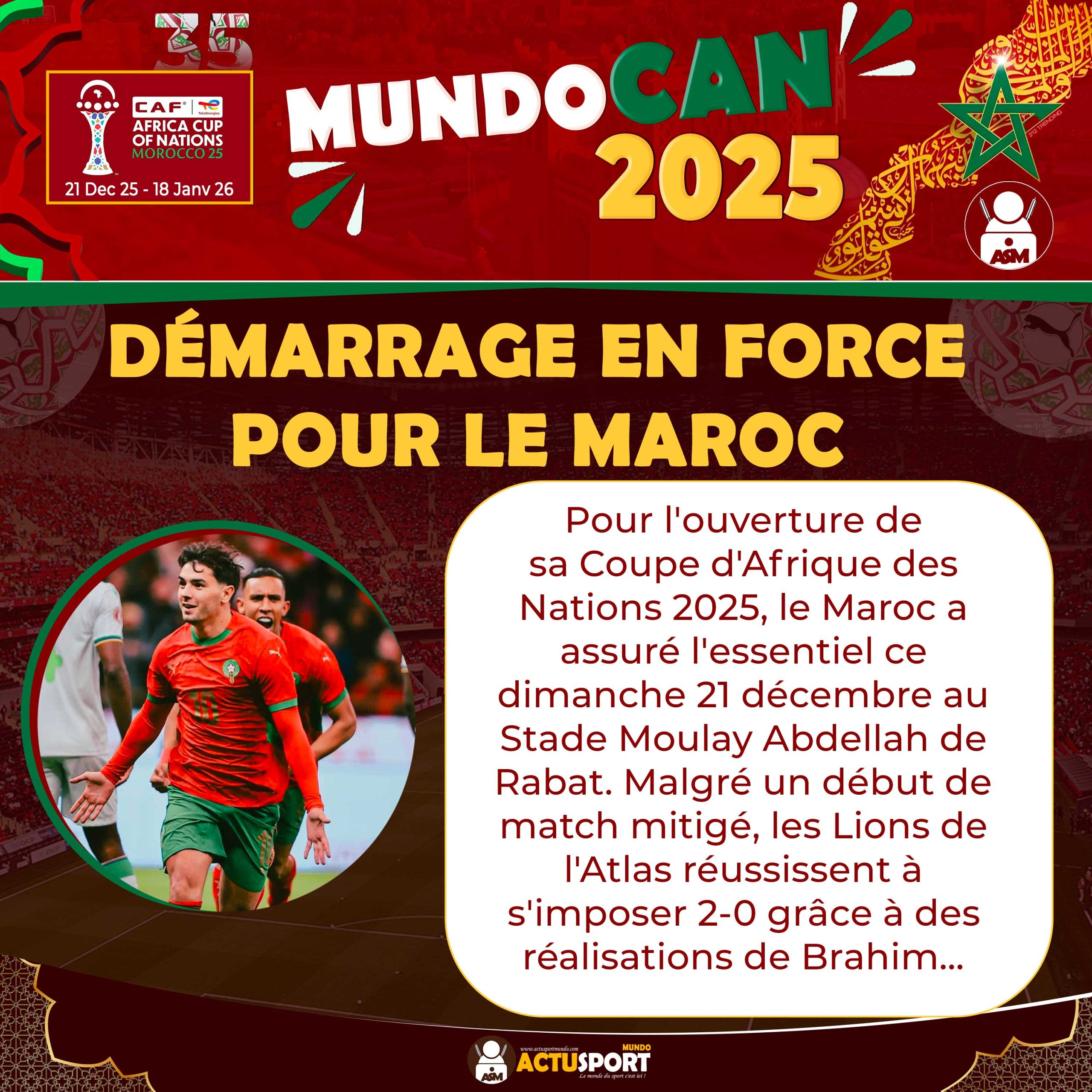 CAN 2025 : Démarrage en force pour le Maroc