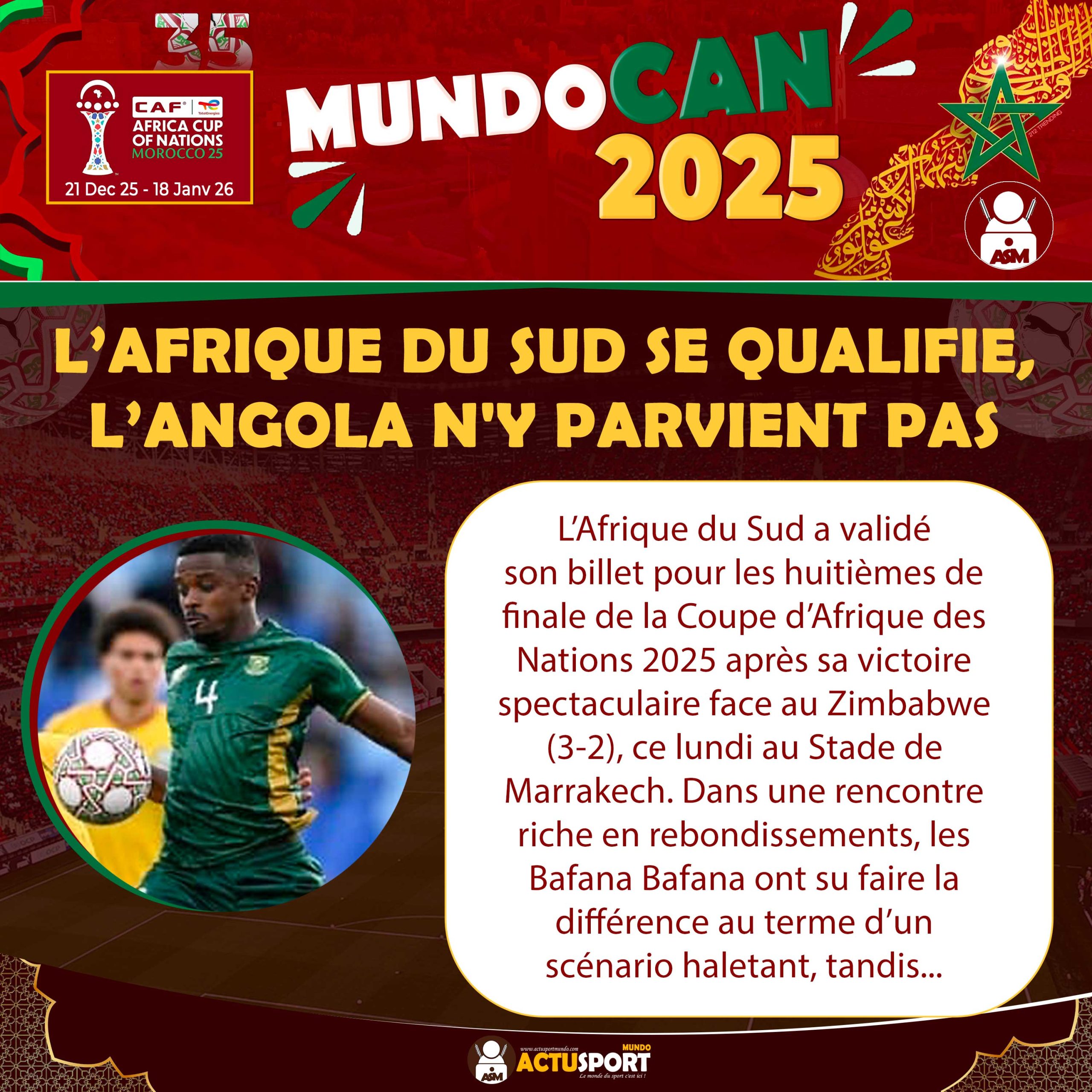 CAN 2025 : L’Afrique du Sud se qualifie, l’Angola n'y parvient pas