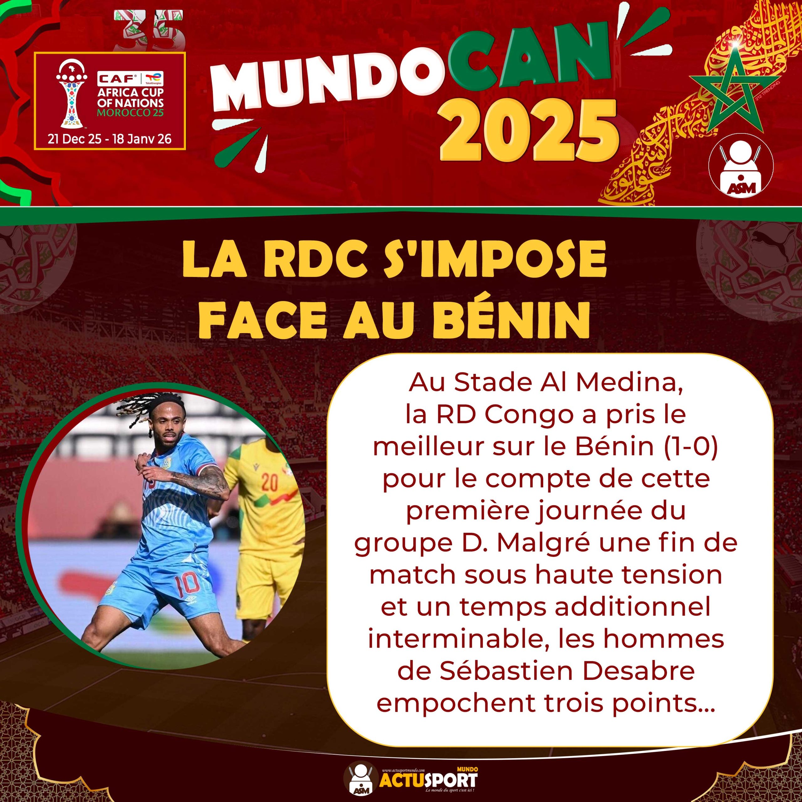 CAN 2025 : La RDC s'impose face au Bénin