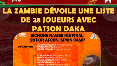 CAN 2025 : La Zambie dévoile une liste de 28 joueurs avec Patson Daka