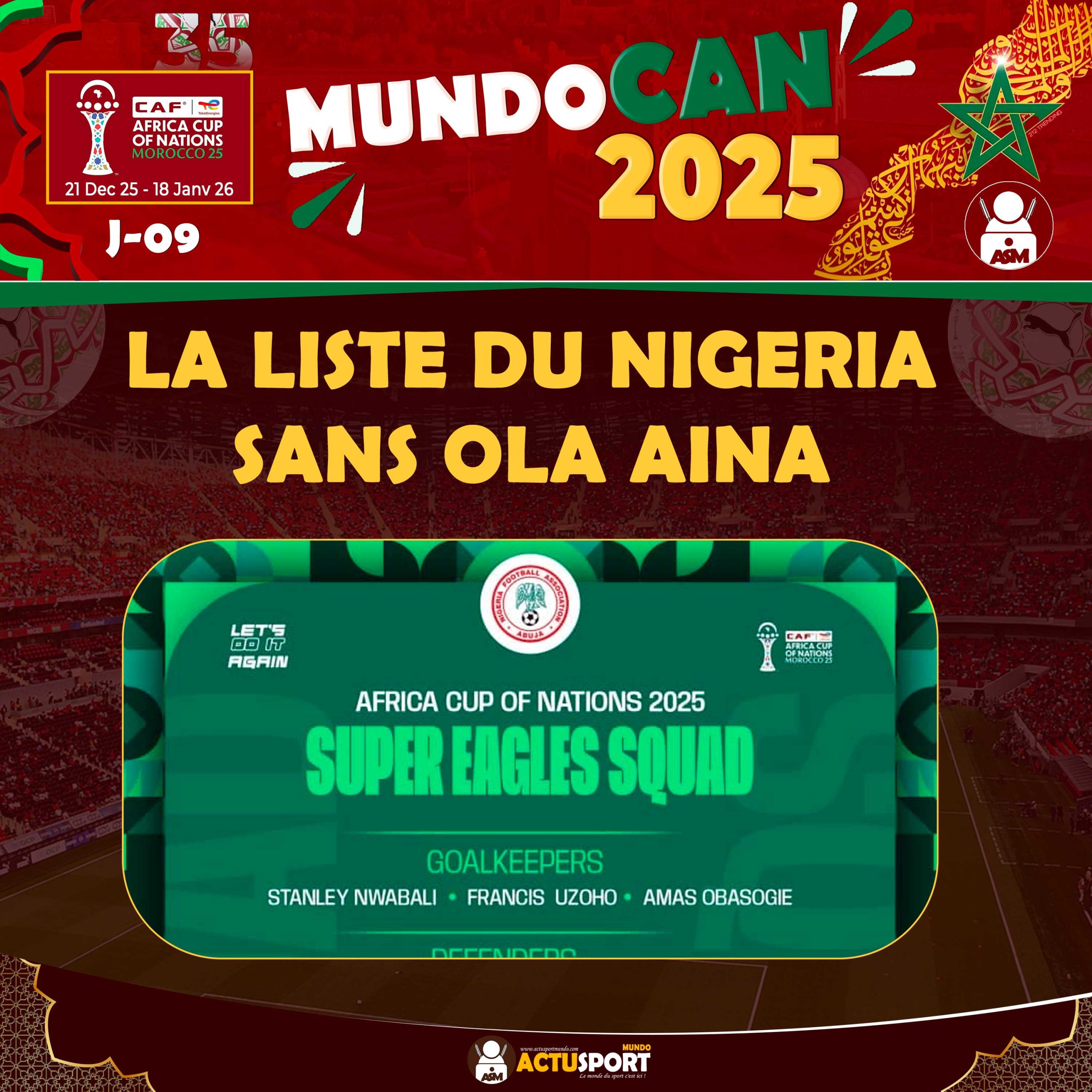 CAN 2025 : La liste du Nigeria sans Ola Aina