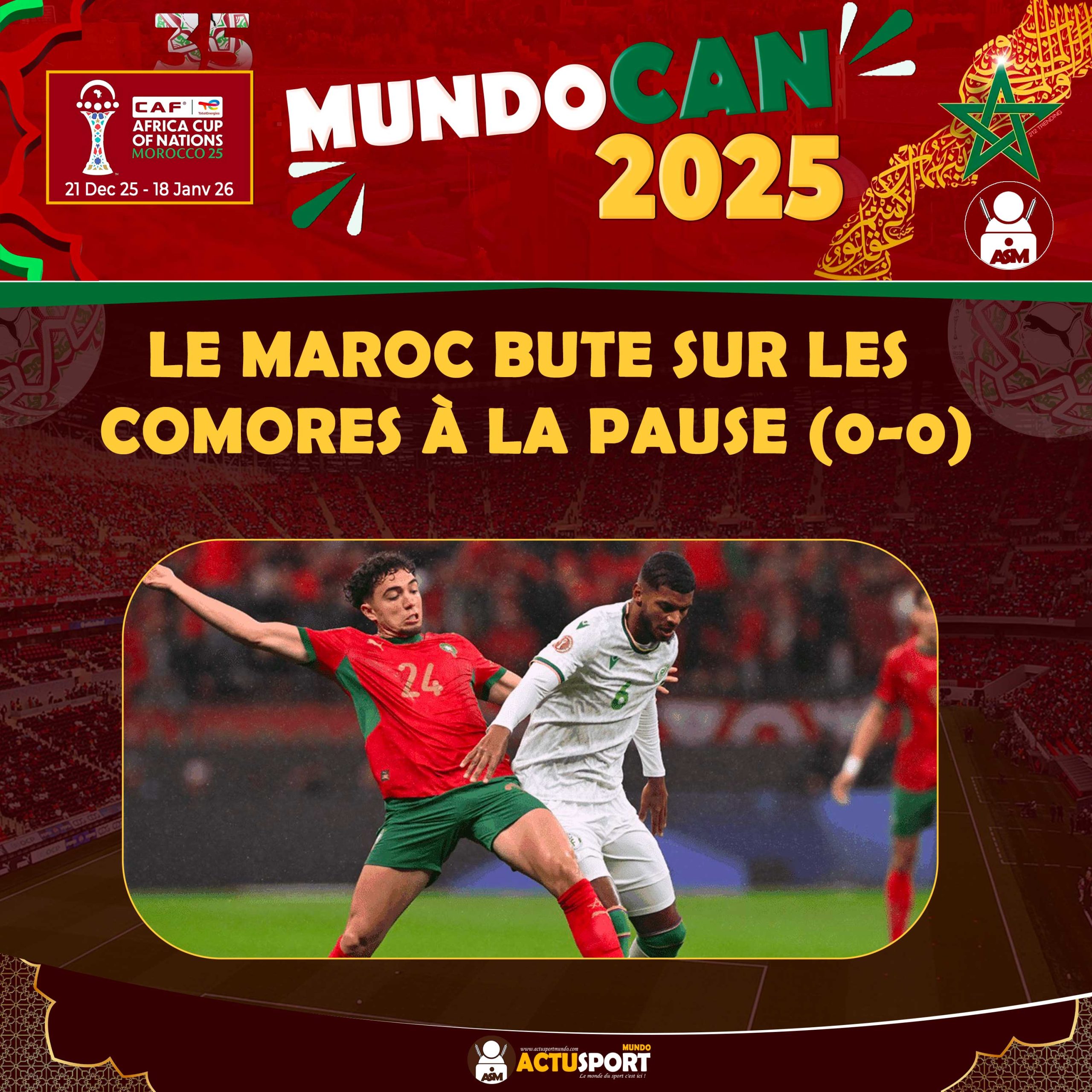CAN 2025 : Le Maroc bute sur les Comores à la pause (0-0)