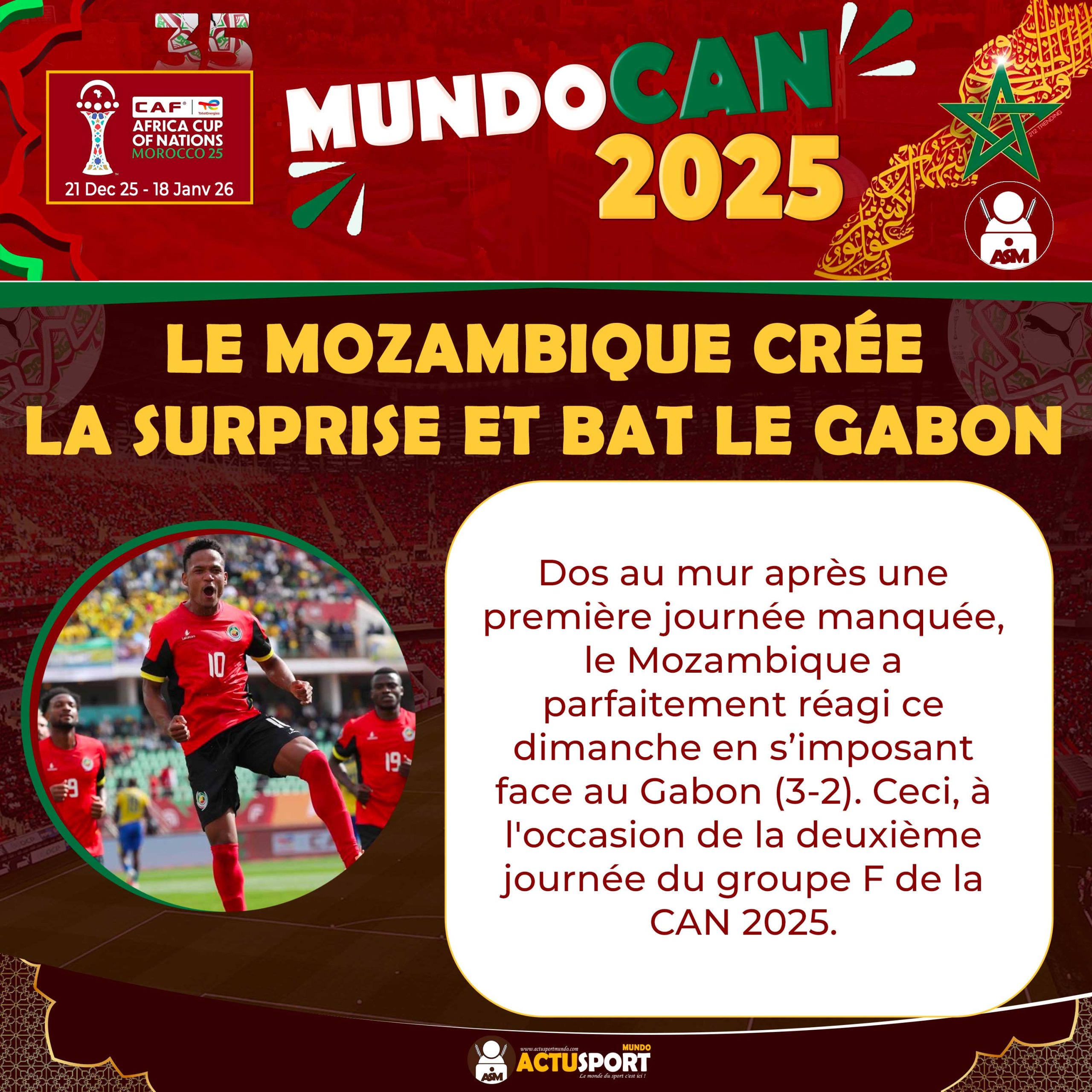 CAN 2025 : Le Mozambique crée la surprise et bat le Gabon