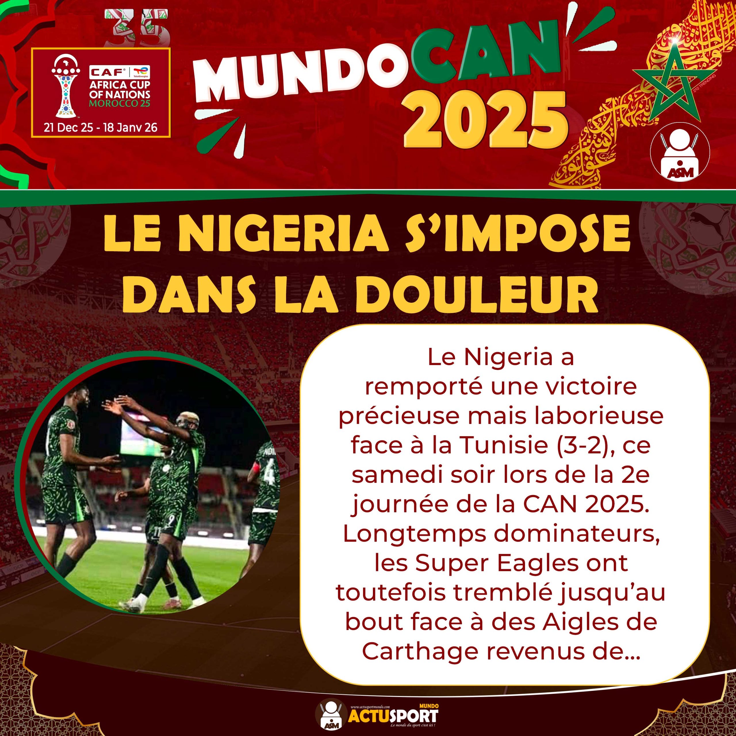 CAN 2025 : Le Nigeria s’impose dans la douleur