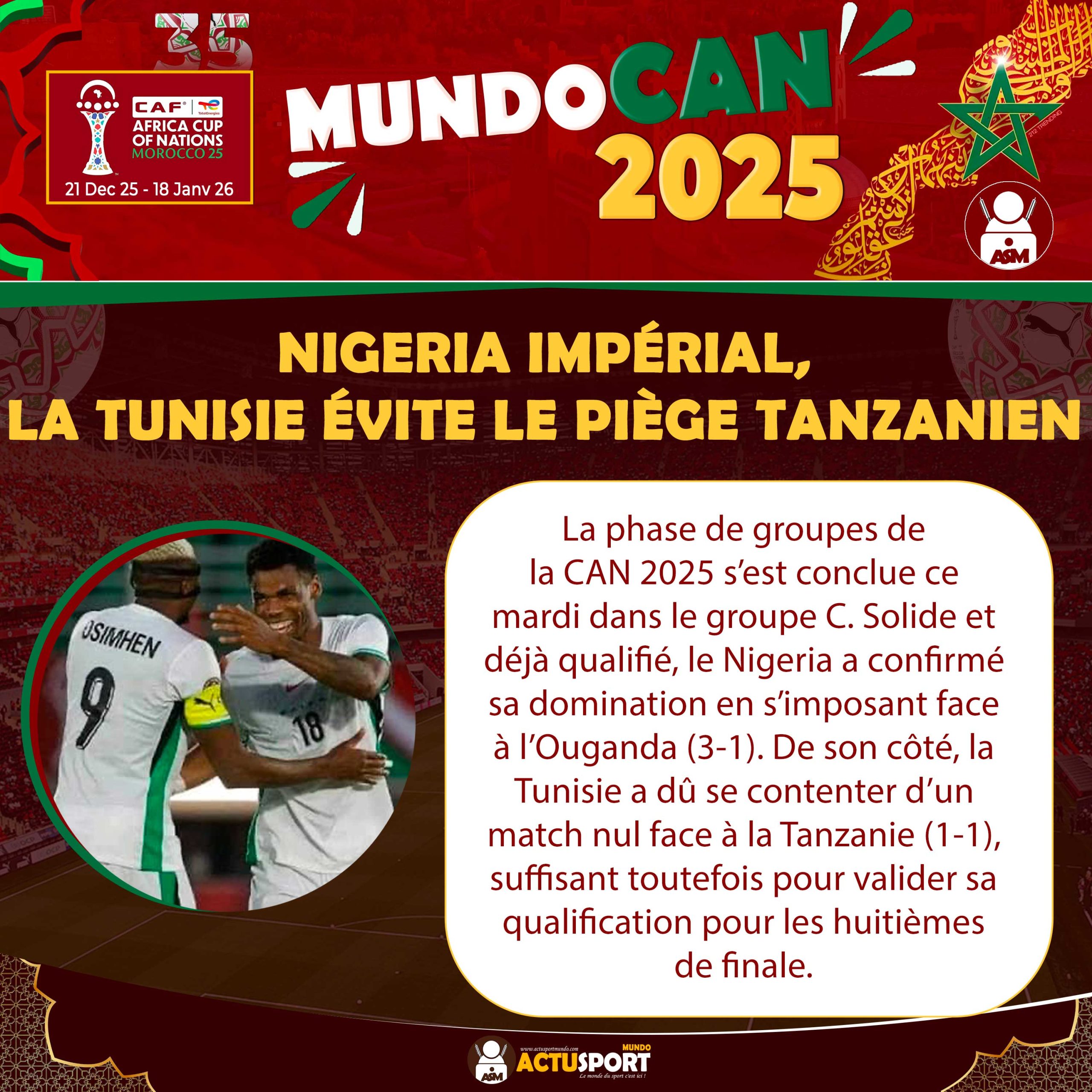 CAN 2025 : Nigeria impérial, la Tunisie évite le piège tanzanien