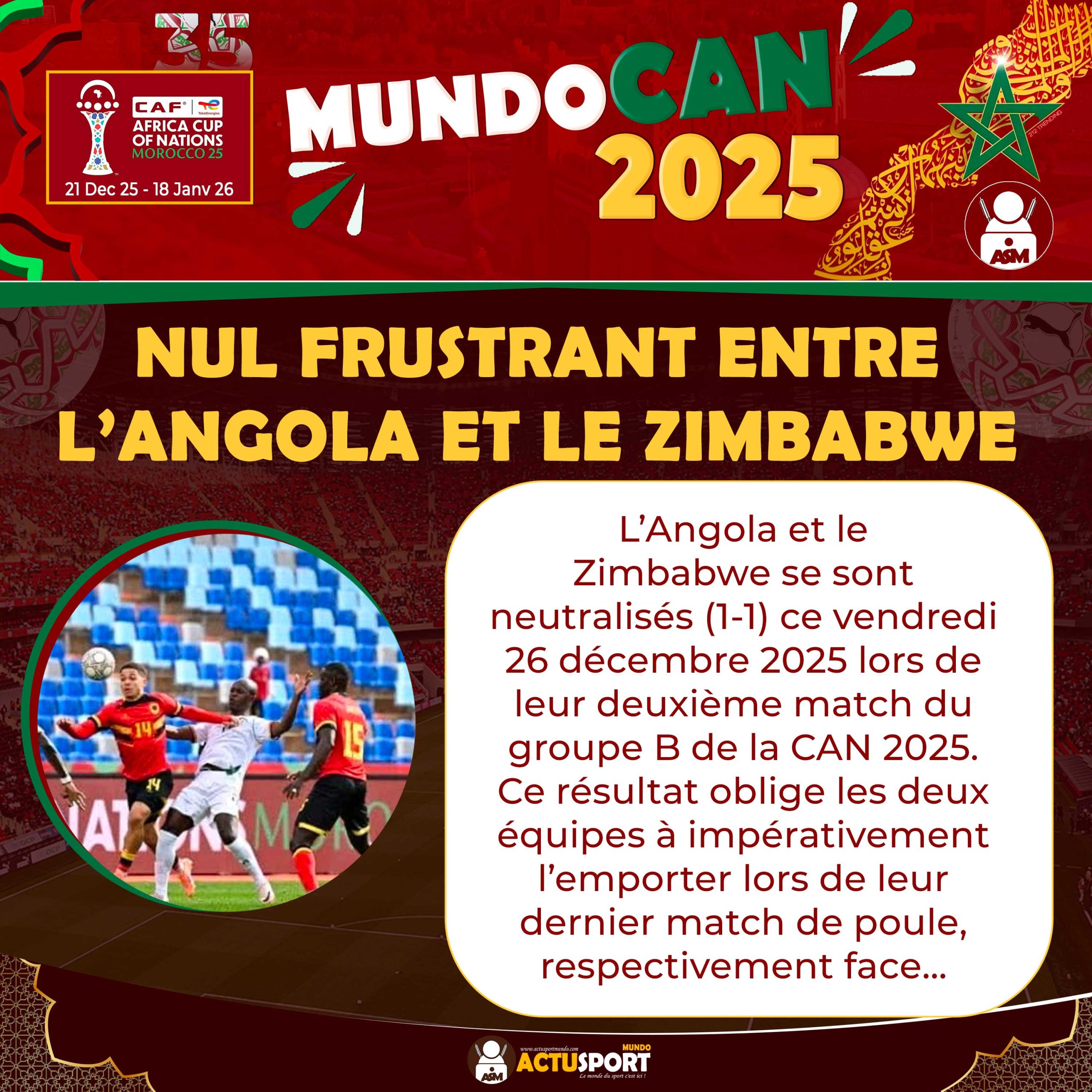 CAN 2025 : Nul frustrant entre l’Angola et le Zimbabwe