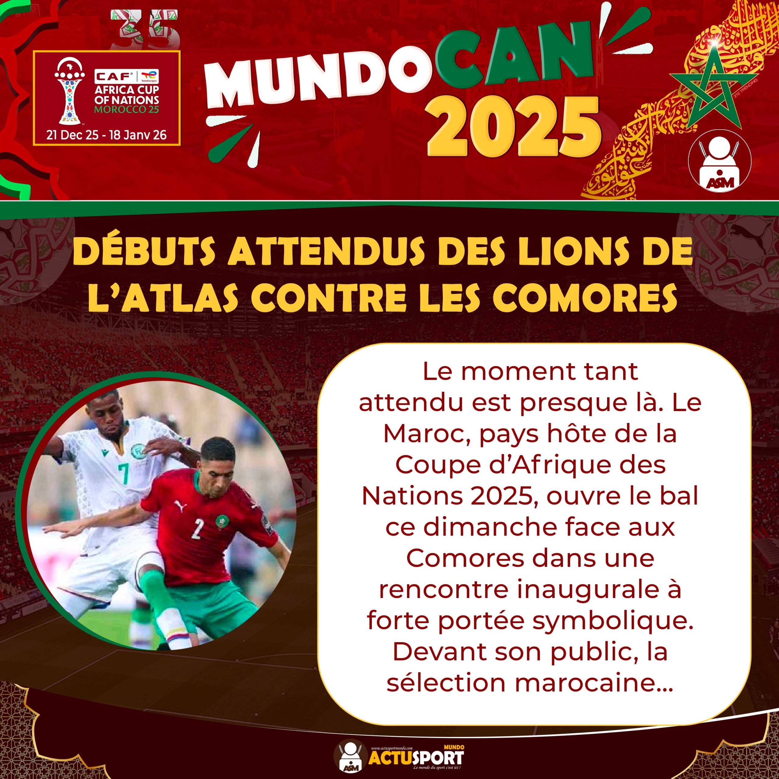 CAN 2025 – Maroc : Débuts attendus des Lions de l’Atlas contre les Comores