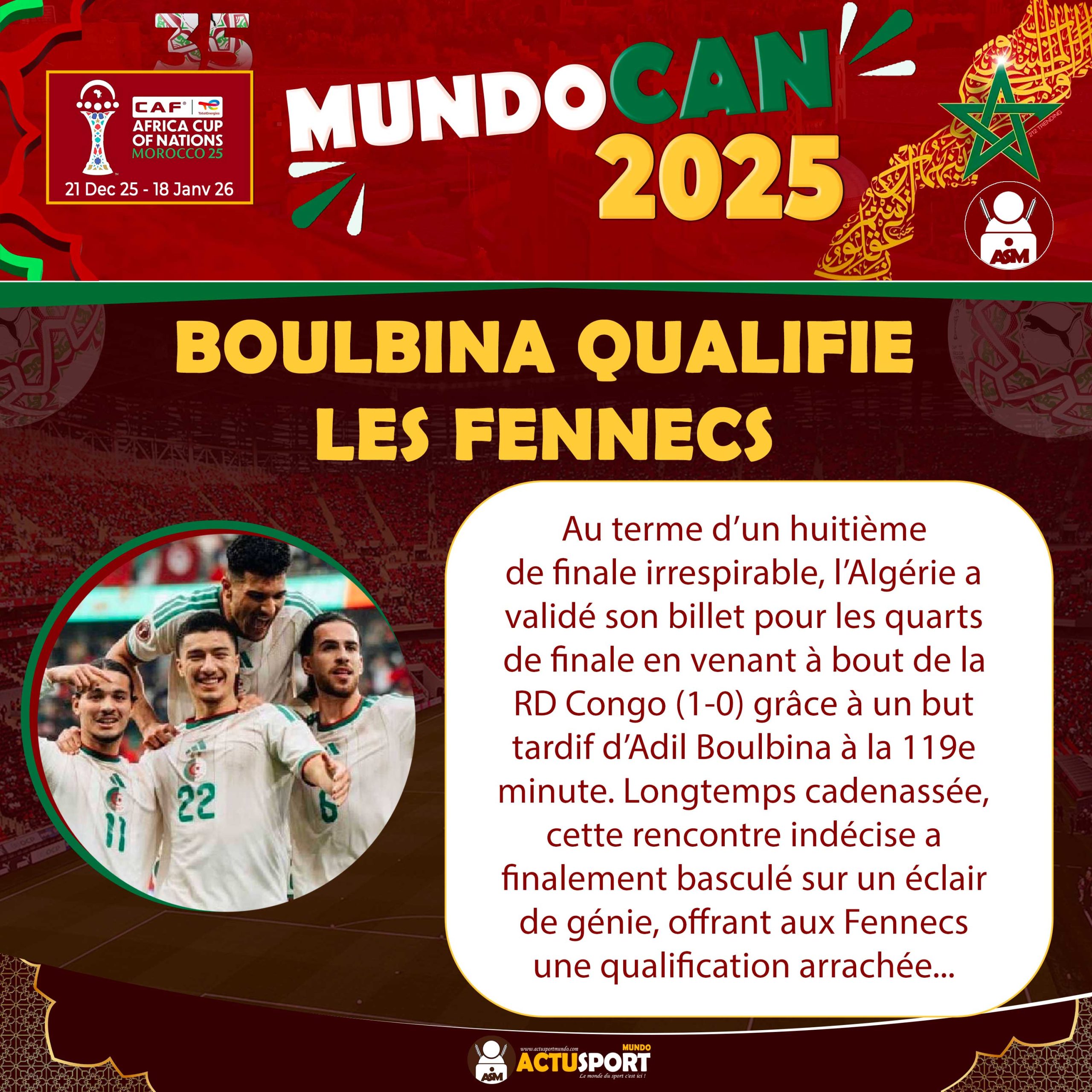 CAN 2025 - Algérie vs RDC : Boulbina qualifie les Fennecs
