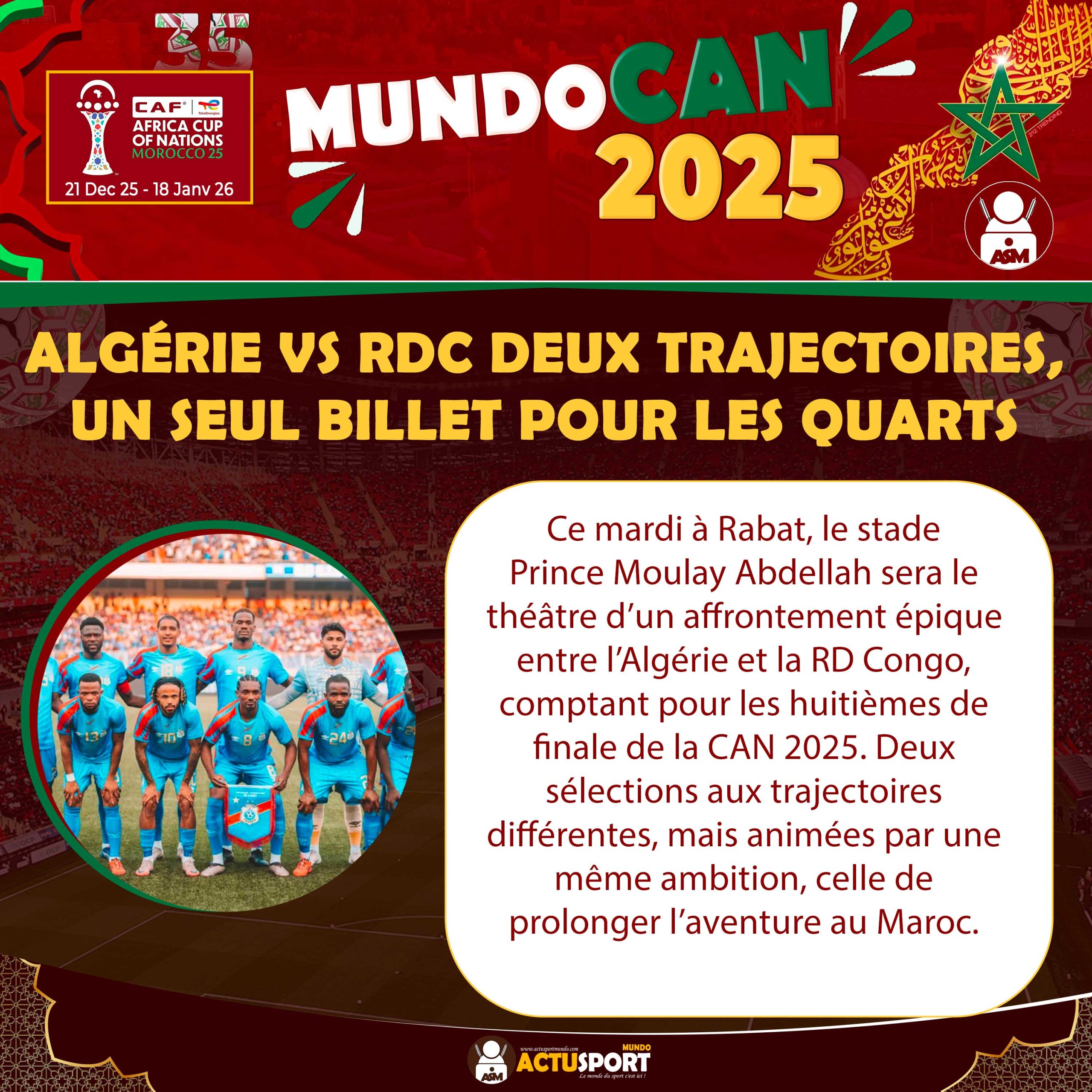 CAN 2025 : Algérie vs RDC deux trajectoires, un seul billet pour les quarts