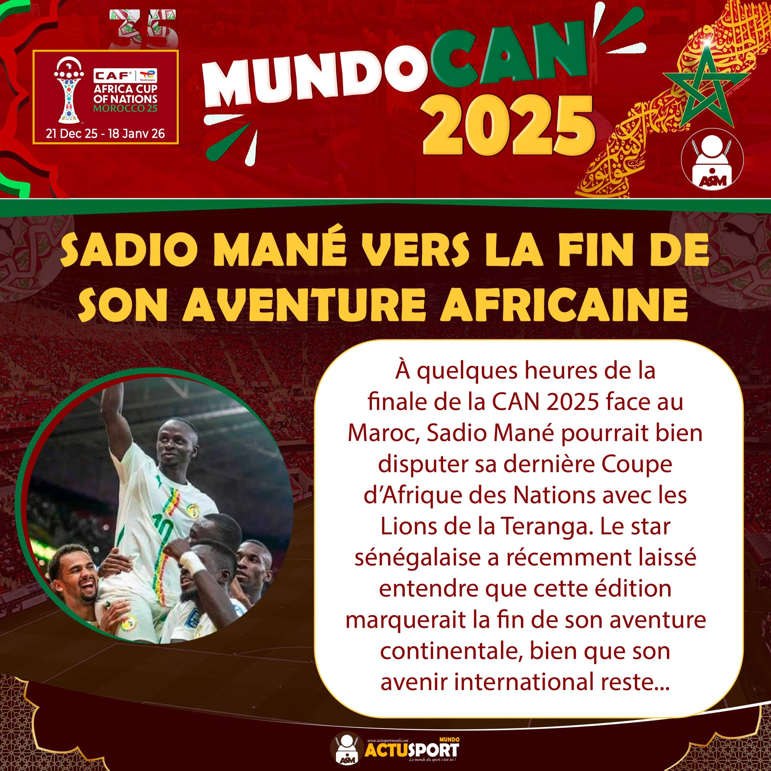 CAN 2025 : Sadio Mané vers la fin de son aventure africaine 