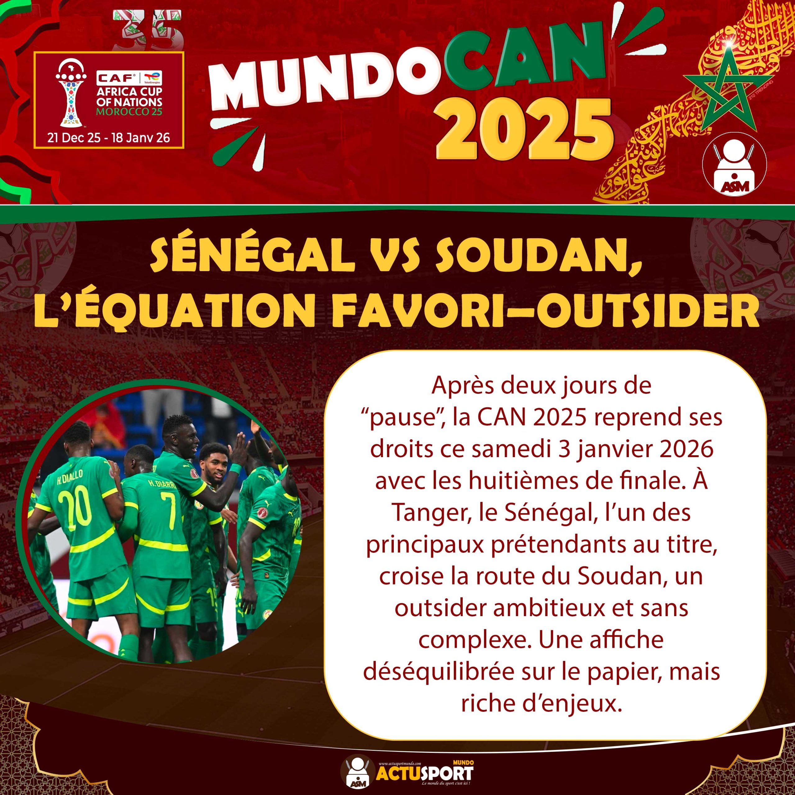 CAN 2025 : Sénégal vs Soudan, l’équation favori–outsider